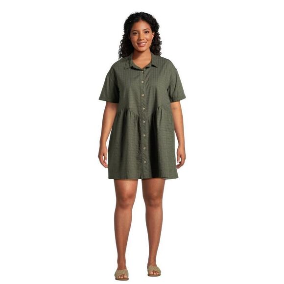 Terra & Sky Shirt Dress Women's Plus Size 3X Olive with Short Sleeves - Picture 1 of 7